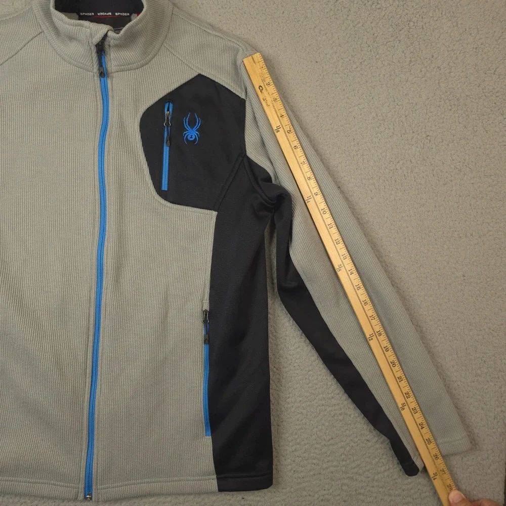 Spyder Jacket Mens Large Full‎ Zip Fleece Gray Black Blue Waffle Knit